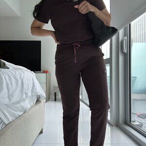 FIGS High Waisted Yola Scrub Pants Espresso Brown